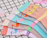 5 Pairs Flamingo Pattern Women Cotton Socks