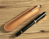 Luxury Leather Single Pen Holder with Transparent Case - Brown