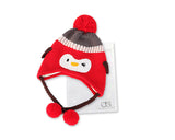 Penguin Warm Woolen Baby Hat with Earflap for 1-3 Years Old - Red