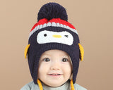 Penguin Warm Woolen Baby Hat with Earflap for 1-3 Years Old - Black