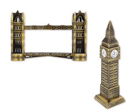 2 Pcs London Landmark Metallic Models Statue Decoration