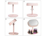 Compact LED Makeup Mirror with Table Lamp - Pink