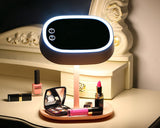 Compact LED Makeup Mirror with Table Lamp - Pink