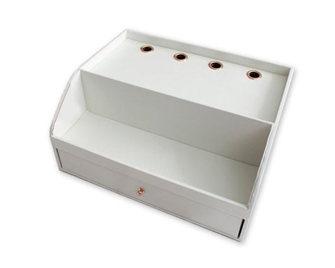 PU Leather Wooden Desk Decor Cosmetic Storage Box with Drawer - White