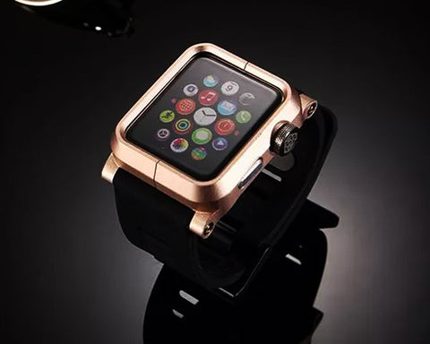 38mm Apple Watch Aluminum Case with Black Silicone Band - Gold