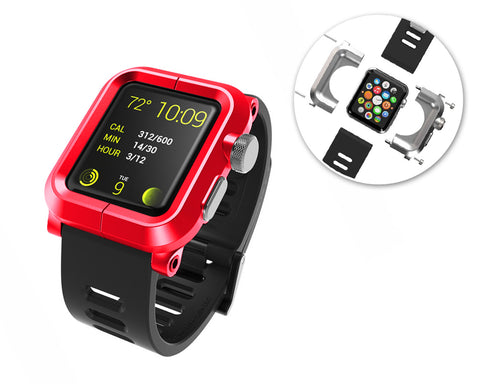 42mm Apple Watch Aluminum Case with Black Silicone Band - Red