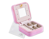 Simple and Small Travel Jewelry Box Organizer with Mirror - Pink