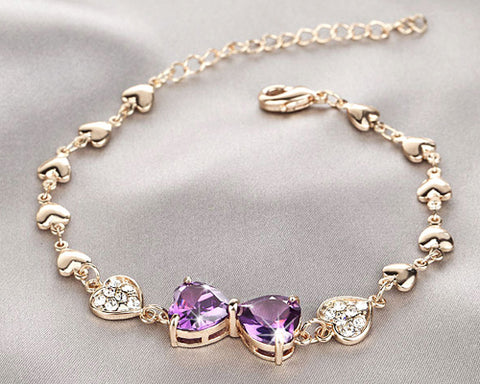 Adorned Bowknot Golden Purple Crystal Bracelet