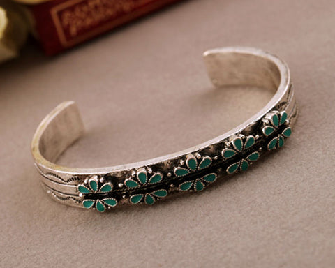 Vintage Flower Silver Bangle