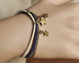 Star Pendant Black Leather Bracelet