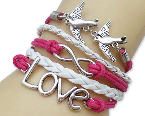 Vintage Series Leather Rope Infinity Bracelet - Pink