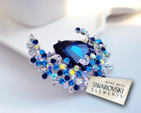 Treasure on the Moon Blue Bling Swarovski Crystal Brooch Pin