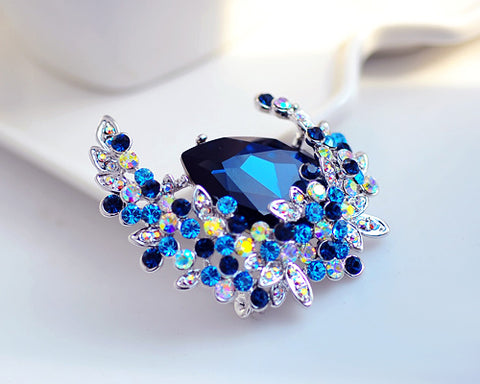 Treasure on the Moon Blue Bling Swarovski Crystal Brooch Pin