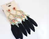 Bohemian Feather Black Circle Dangle Earrings