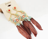 Bohemian Feather Brown Circle Dangle Earrings