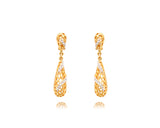 Gold Hollow Carved Crystals Clip Earrings