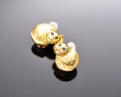 Lovely Gold Cat Crystal Clip Earrings Studs for Girls