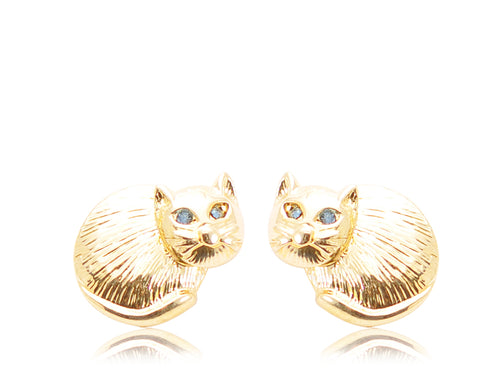 Lovely Gold Cat Crystal Clip Earrings Studs for Girls