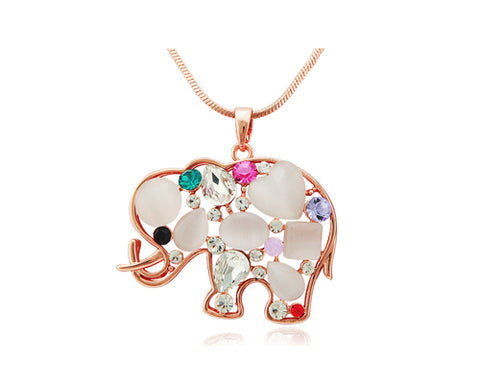 Opal Elephant Crystal Necklace