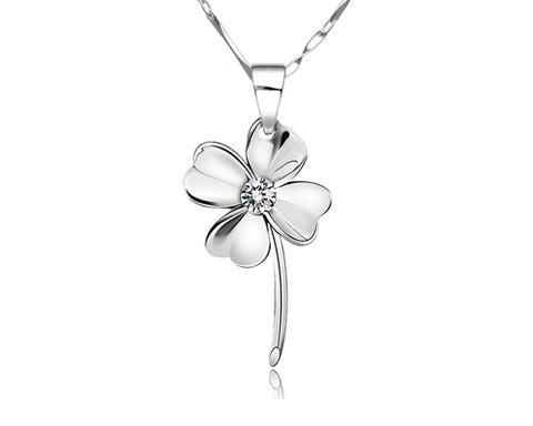 Four-leaf Clover 925 Sterling Silver Crystal Necklace