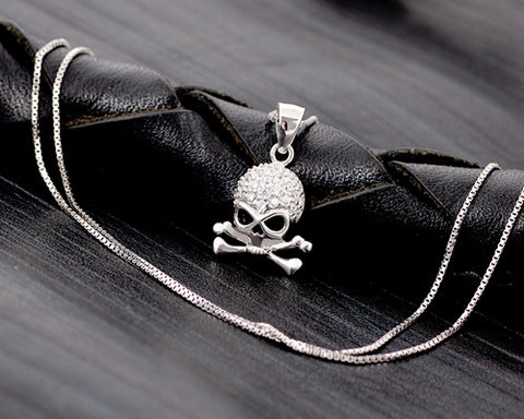 925 Sterling Silver Skull Crystal Necklace