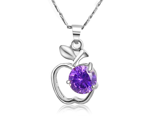 Stylish Apple Crystal Necklace - Purple