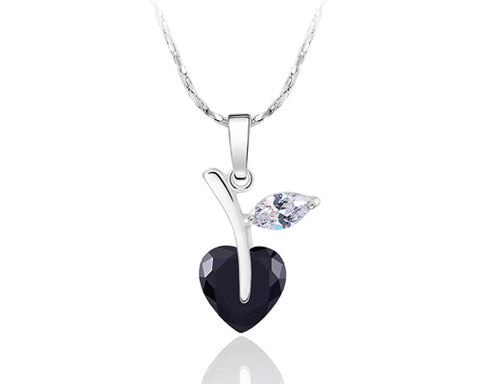 Lovely Heart Apple Bling Crystal Necklace - Black