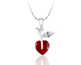 Lovely Heart Apple Bling Crystal Necklace - Red