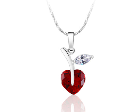 Lovely Heart Apple Bling Crystal Necklace - Red