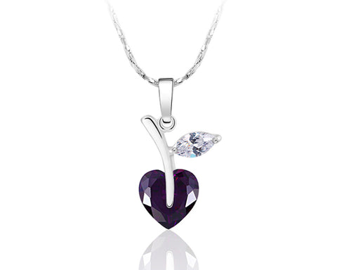 Lovely Heart Apple Bling Crystal Necklace - Dark Purple