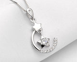 Twinkle Star and Moon 925 Sterling Silver Crystal Necklace - Silver