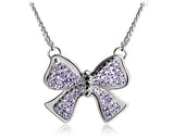 Noble Bow-knot Silver Crystal Necklace - Purple