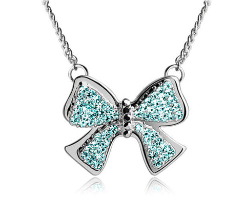 Noble Bow-knot Silver Crystal Necklace - Ice Blue