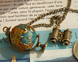 Vintage Charm Long Necklace Gold Tone Telescope Globe Pendant Jewelry