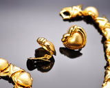 Chunky Gold Heart Necklace and Bracelet and Earrings Jewelry Set