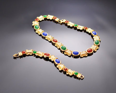 Vintage Colorful Crystal Bracelet and Necklace Jewelry Set