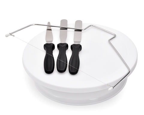 Turntable with 3 Palette Knives and Cutting Wire Cake Decorating Tool Set