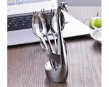 Stainless Steel Swan Shaped Cutlery Holder with 6 Pcs Flatware