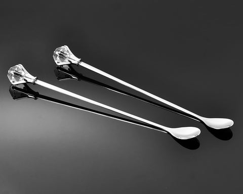 2 Pcs Stainless Steel Long Handle Drink Spoon with Crystal