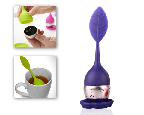 Leaf Shape Tea Infuser Stainless Steel Bottom Strainer - Purple