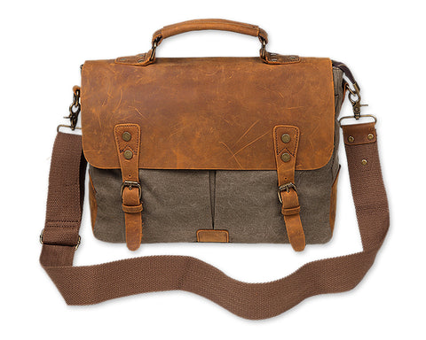 Vintage Canvas Satchel Messenger Bag for Men - Dark Green