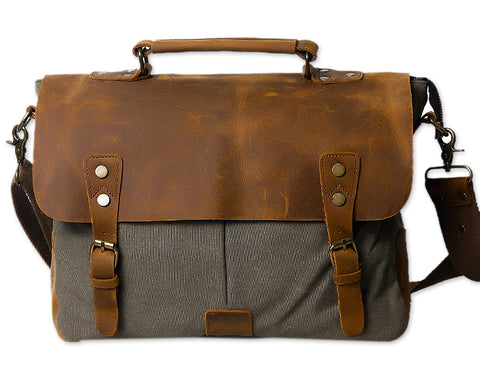 Vintage Canvas Satchel Messenger Bag for Men - Dark Green