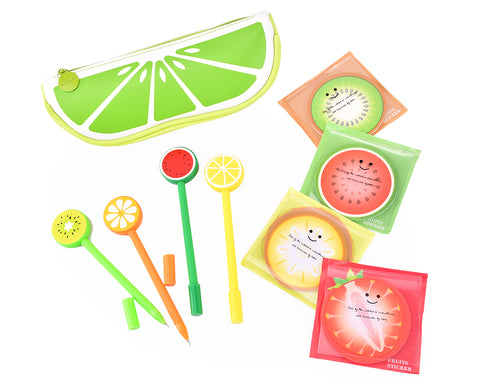 Fruit Shaped Stationery Set with Pencil Case Pens and Sticky Notes - B