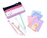 Funny Cats Stationery Set with Pencil Case, Pens and Sticky Notes - A