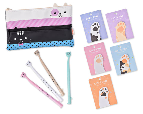 Funny Cats Stationery Set with Pencil Case, Pens and Sticky Notes - B