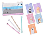 Funny Cats Stationery Set with Pencil Case, Pens and Sticky Notes - C