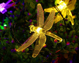 Dragonfly Solar Power String Lights Outdoor Decor 16 Feet 20 LED