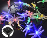 Dragonfly Solar Power String Lights Outdoor Decor 16 Feet 20 LED