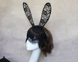 Sexy Rabbit Ears Headband with Lace Mask - Black