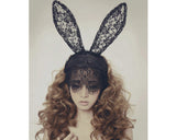 Sexy Rabbit Ears Headband with Lace Mask - Black